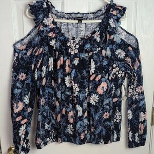 INC International Concepts Dark Floral Ruffle Blouse, 2XL, 100% Cotton